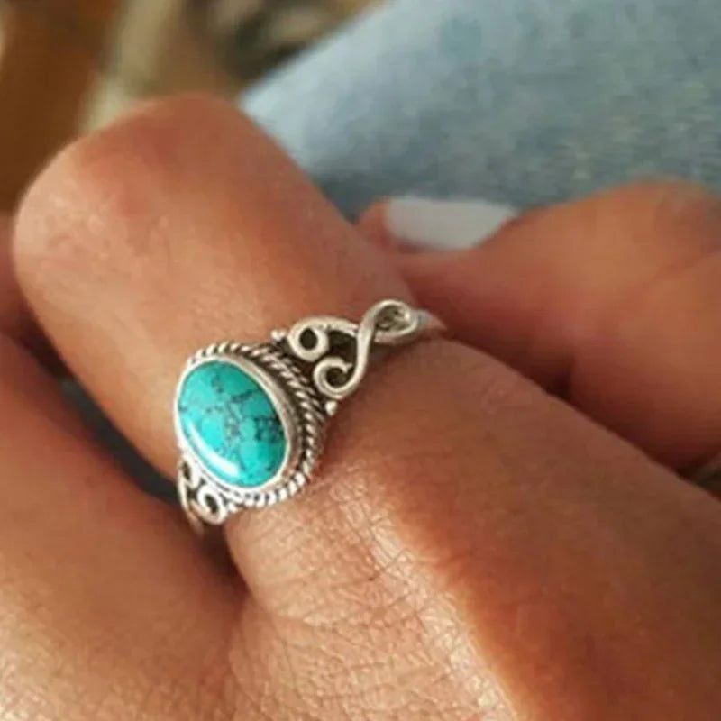 Fashion Retro Elegant Ring Natural Turquoise Wedding Engagement Qme