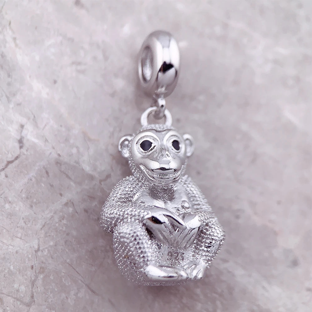 Monkey Charm Pendant Women Men Spring Pure 925 Sterling Silver Cute Jewelry Accessories Party Gift Qme