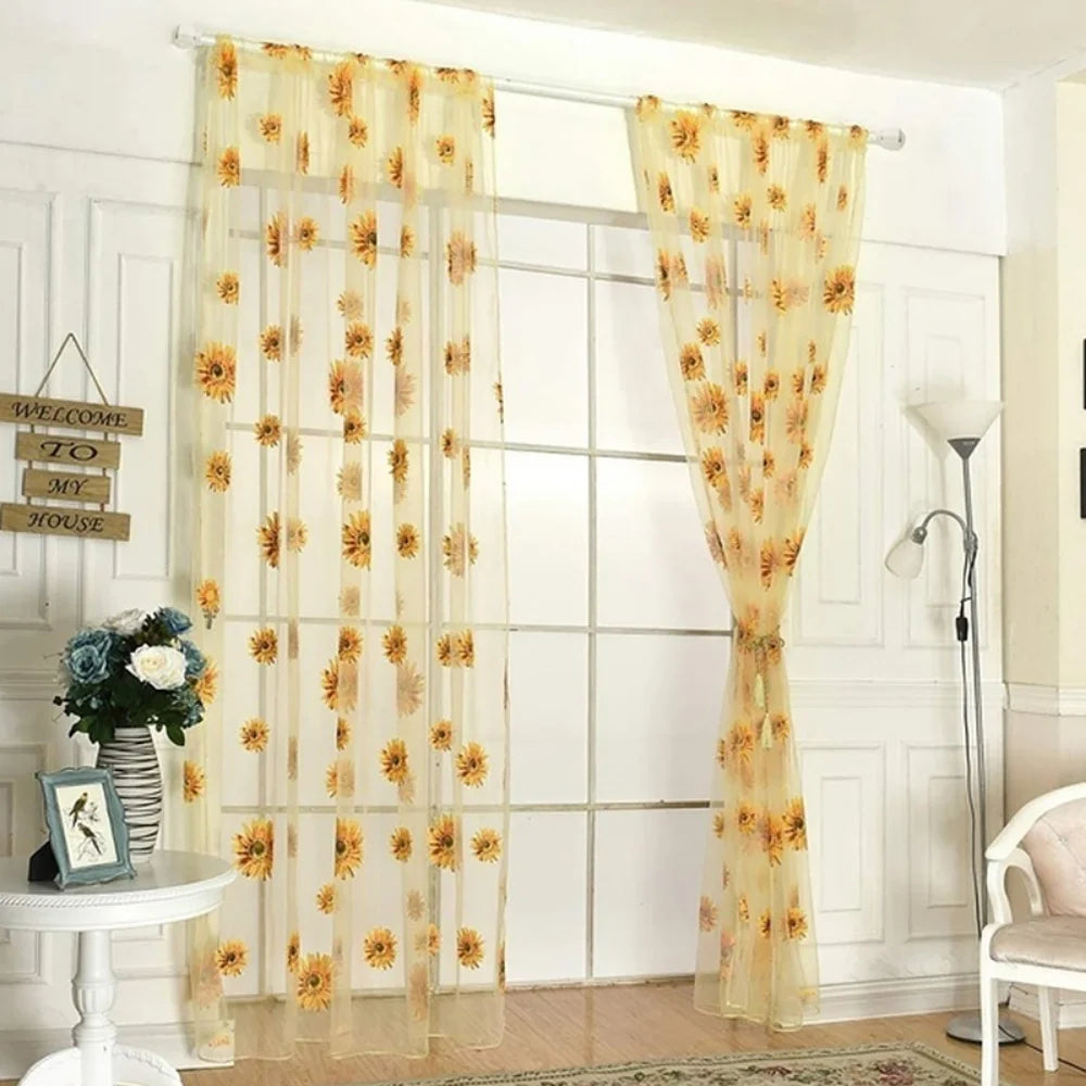 Sunflower Window Panels Drapes Curtains Sheer Voile Tulle Home Room Qme