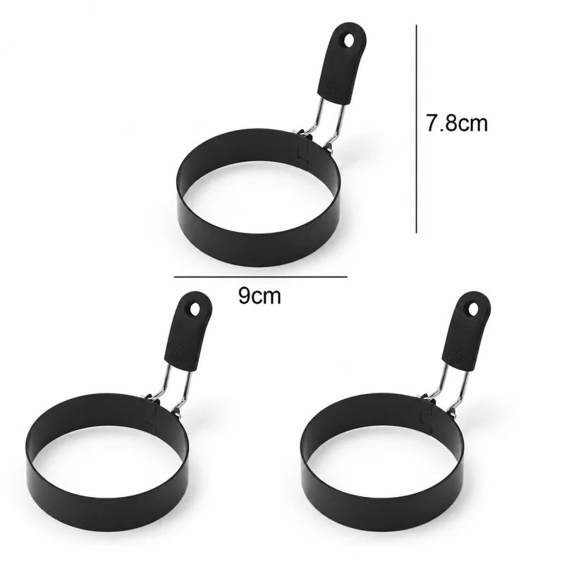 Anti-scald Egg Fried Ring Professional Stainless Steel Nonstick Round Pancake Mold Cooking Egg Mould Breakfast Sandwich Tools Qme Dia 9cm-3pcs