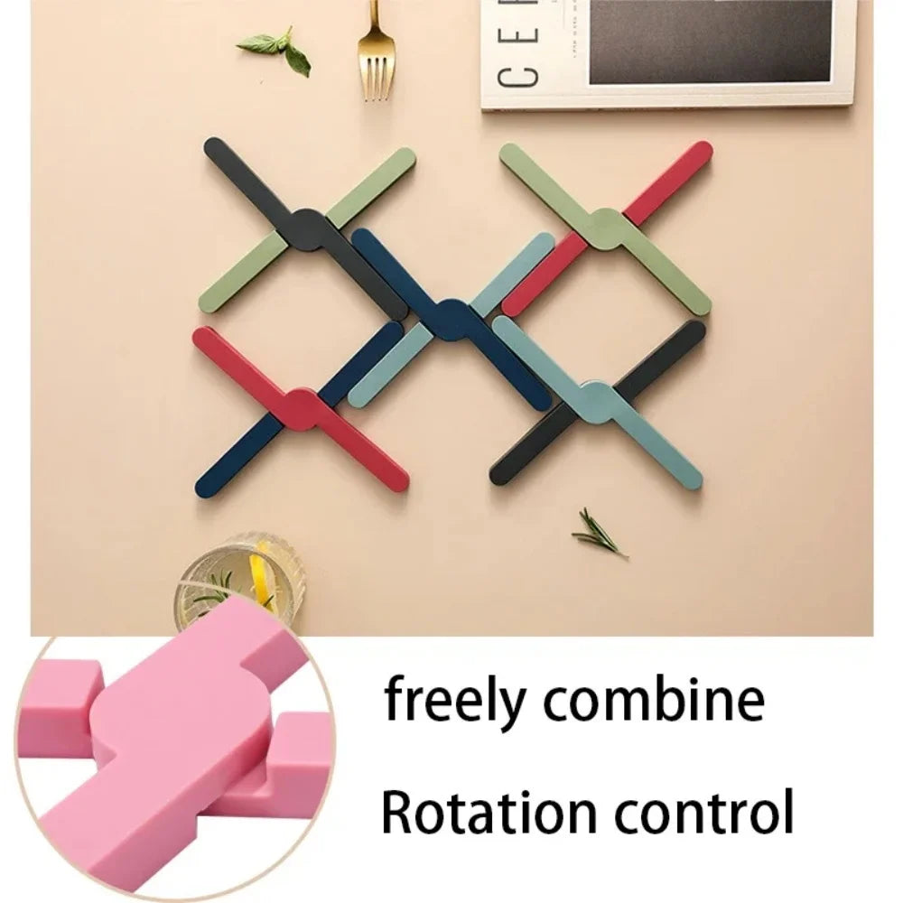 1pc X-Shaped Heat-Resistant Foldable Silicone Trivets Folding Trivet for Hot Pots and Pans Non-Slip Space-Saving Easy to Clean Qme