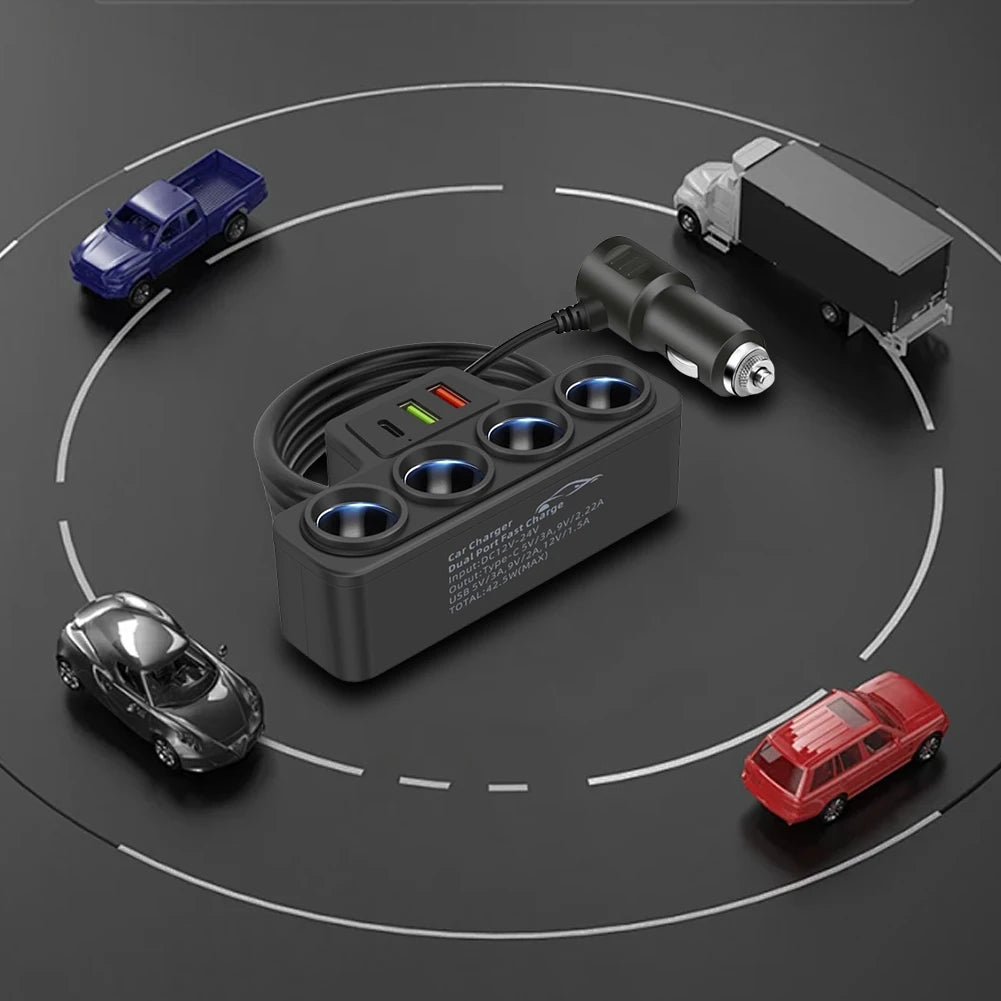 Car USB Charger QC3.0+PD 3.1A 12V-24V 3 USB Socket 4-Socket 3 USB Ports Car Cigarette Lighter Splitter USB Phone Charger Adapter Qme