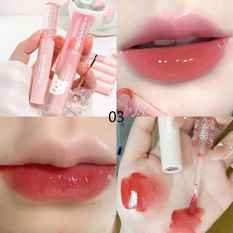 1PC Mirror Water Lip Gloss Cherry Pink Transparent Waterproof Long Lasting Moisturizing Nude Clear Tint Glass Lips Oil Makeup Qme 03