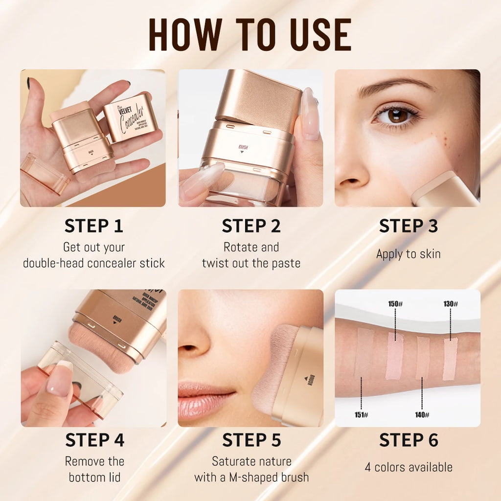 2-in-1 Concealer and Foundation Stick, Covers Dark Circles, Waterproof and Sweat-Resistant, Creates Flawless-Looking Makeup Qme