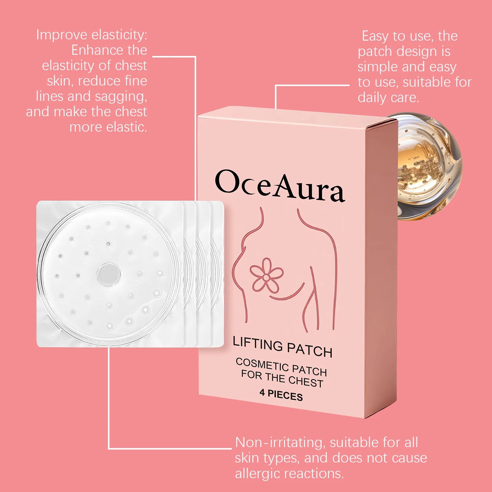 OceAura Chest Lifting Patch Deep Nourishing Skin Elasticity Enhancing Sagging Reducing Plumping Gentle Breast Firming Stickers Qme