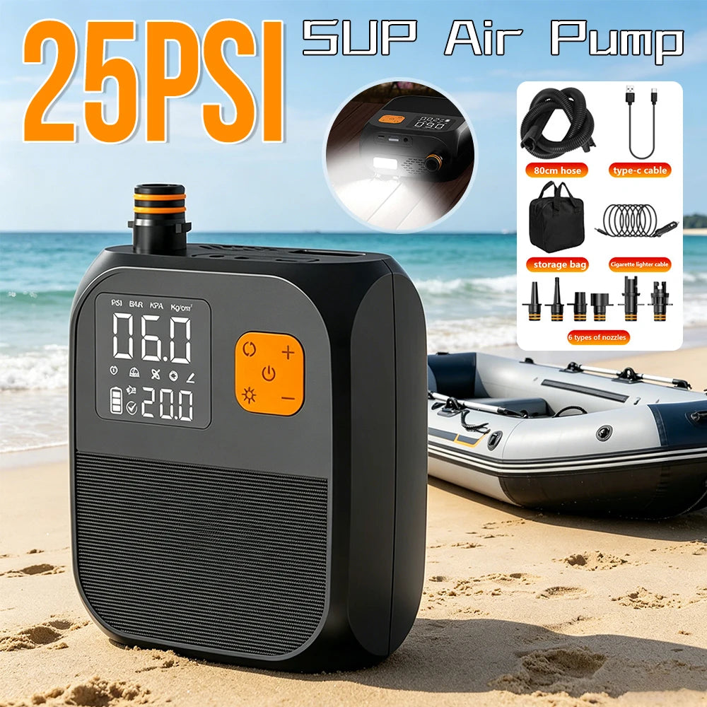 Portable 25PSI Electric Paddleboard Pump Rechargeable SUP Pump Dual Stage Inflation Portable Electric Pump For Kayaks SUP Qme