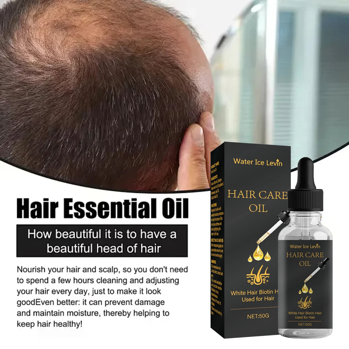 Hair Care Oil with Biotin - Fights White Hair & Boosts Moisture with Rosemary, Castor Oil, Collagen for Soft, Shiny Hair Qme