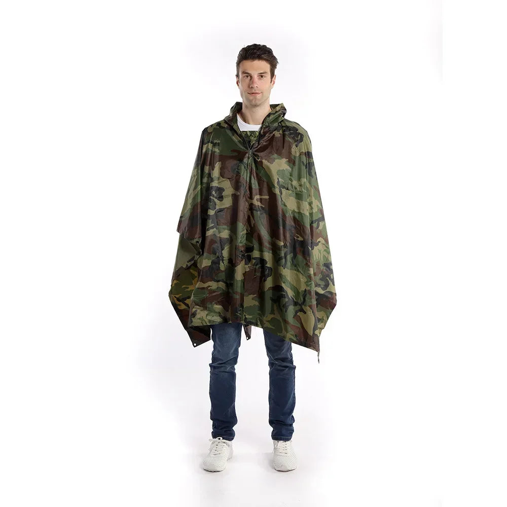 Multifunctional 3 in 1 Backpack Rain Cover Rain Poncho Waterproof Motorcycle Outdoor Hiking Awning Camping Tent Mat Qme Big Flower Camo