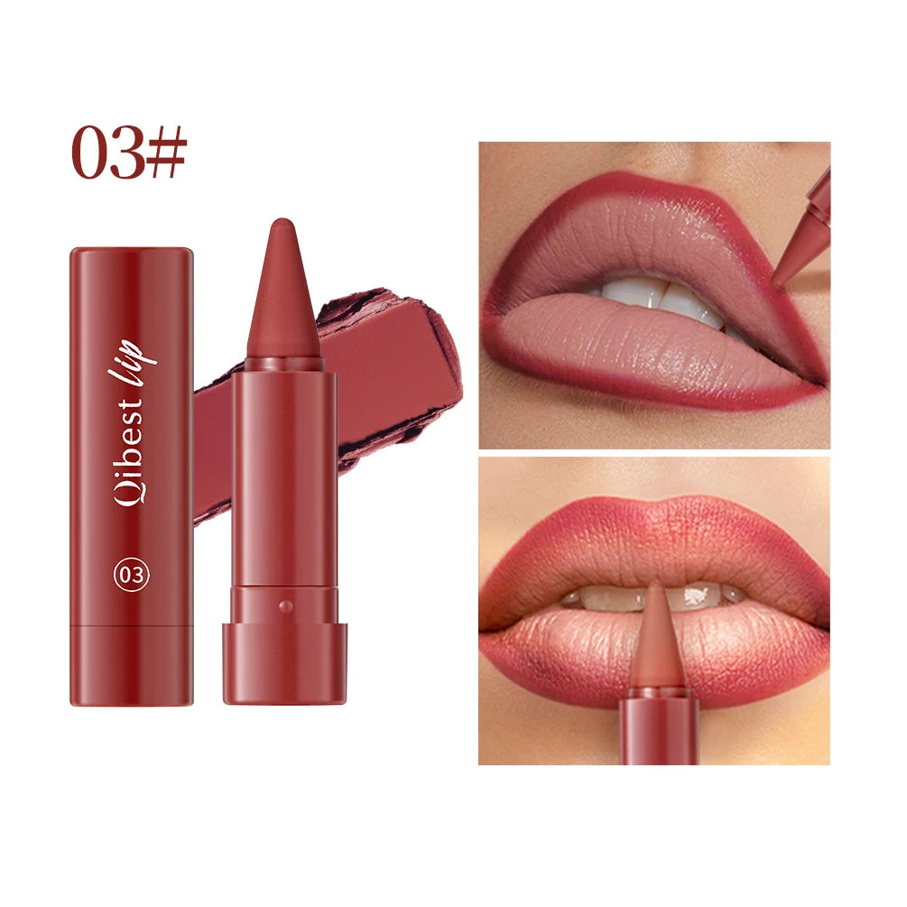 QIBEST Tapered Gradient Lipstick Lipliner Lasting Matte Nude Brown Lip Stain Waterproof Contouring Tint Lipliner Cosmetics Qme 03