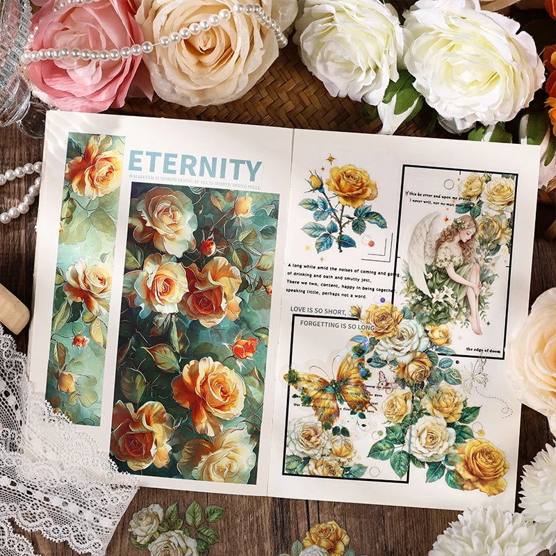 4pcs/pack Large size Aesthetic Flowers PET Stickers Shell Light DIY Scrapbooking Decor Stationery Collage Junk Journal Supplies Qme