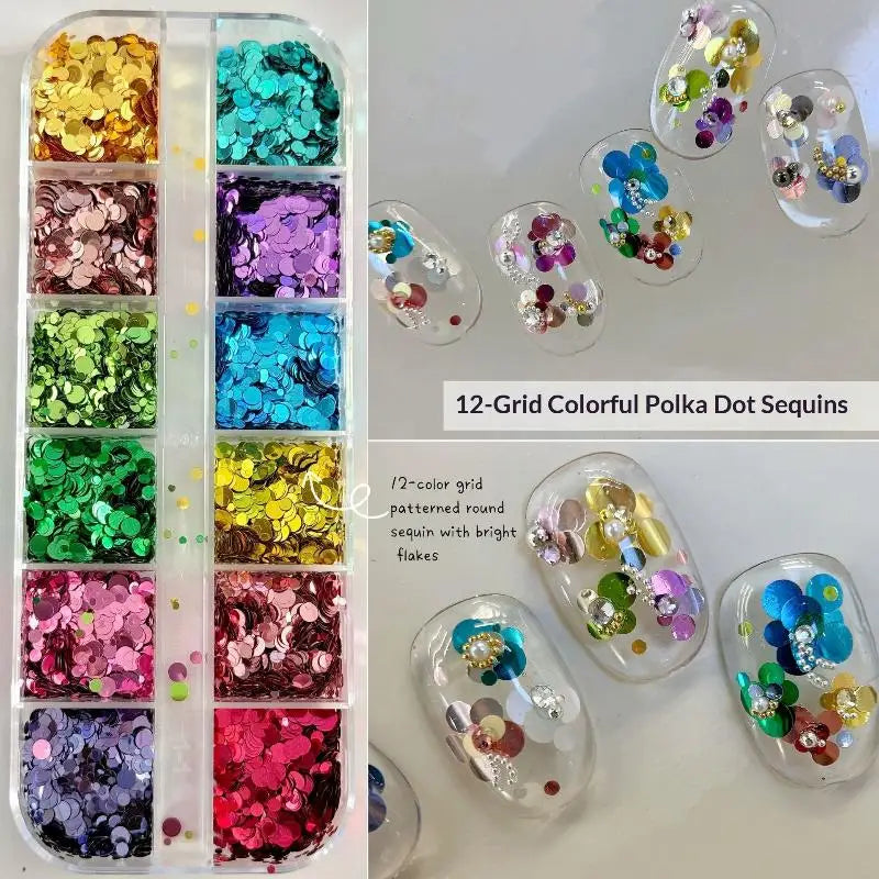 12 Grids Mini Flower Nail Glitter Colorful Mixed Circular Sequins DIY Qme