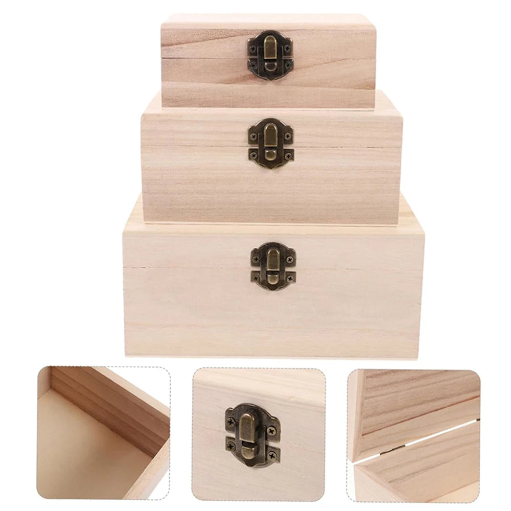 1/3pcs Log Color Scotch Plain Wood Wooden Square Hinged Storage Boxes Craft Gift Box Handmade Case Box Storage Organization Qme