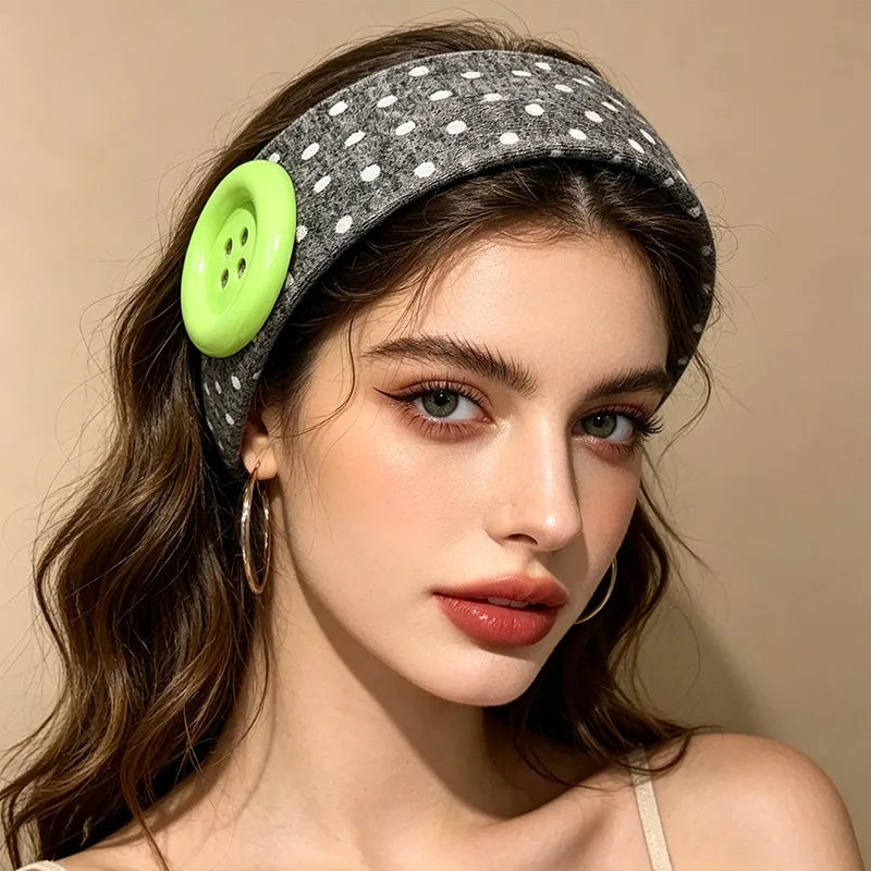 2026 New Summer Dopamine Colorful Large Button Wave Dot Headband Fashion Korean Ins Elastic Headband Hairbands Qme