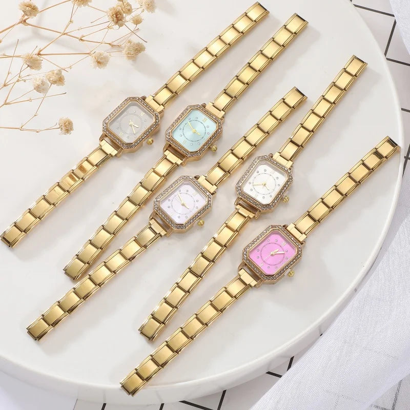 Y2K Colored Dial Fashion Women's Stainless Steel Zircon Square Watch DIY 9mm Width Bracelet Head ForParty Friend DIYJewelry Gift Qme
