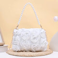 Ladies 3D Rose Floral Shoulder Bag With Pearl Handle Detachable Chain Perfect For Wedding Party Evening Date Qme A1