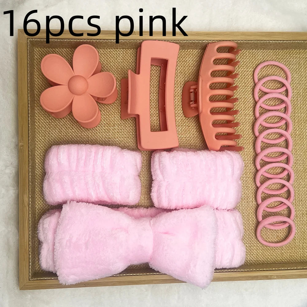 3/16pcs New Dopamine Hair Accessories Kit Flower Shaped Multi-Styles Hair Grabs Hair Circles For Women Daily Party Gift Qme 16pcs pink