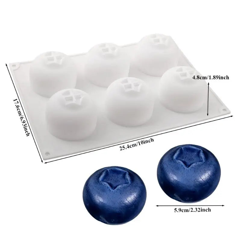6 Cavity Blueberry Mousse Cake Mold Fruit Shaped Dessert Silicone Qme White