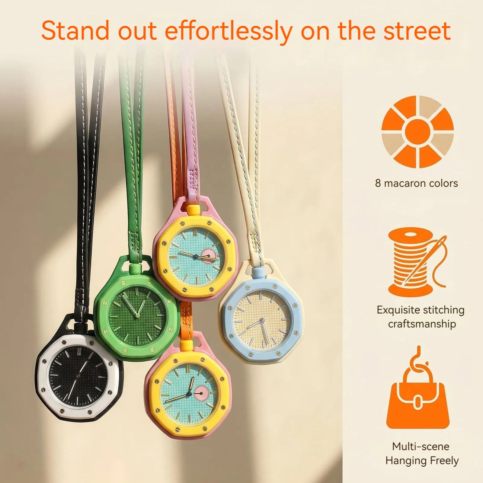 Octagonal Pocket Watch Necklace with PU Leather Lanyard Casual Hanging Watch Quartz Movement Candy Color Fashion Pendant Watches Qme