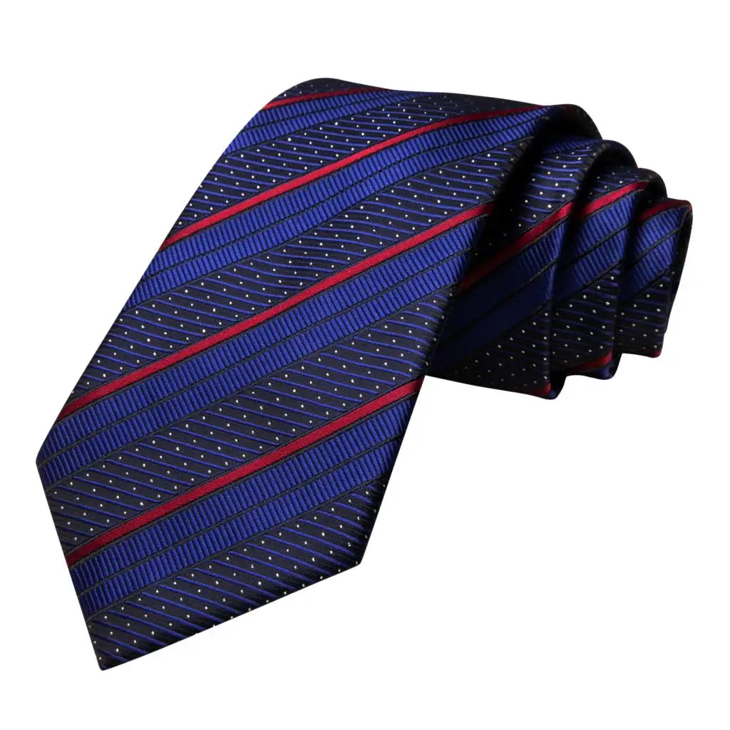Hi-Tie Striped Navy Blue Mens Fashion Necktie Handkerchief Cufflinks for Tuxedo Accessory Classic Silk Luxury Tie for Man Gift Qme