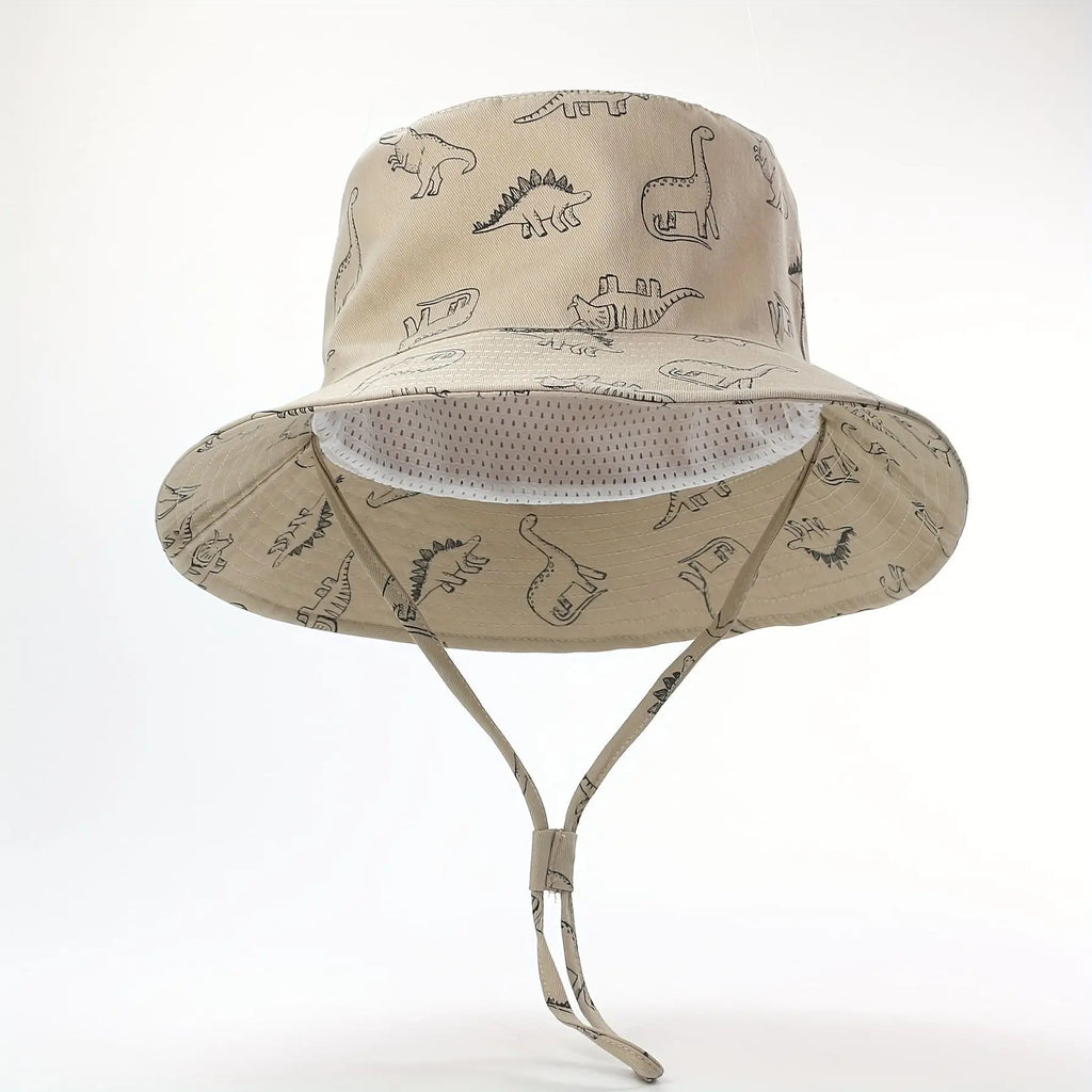 Baby Sun Hat Dinosaur UPF 50+ Sun Protective Toddler Bucket Hat Summer Kids Beach Hats Wide Brim Outdoor Play Hat for Boys Girls Qme Khaki
