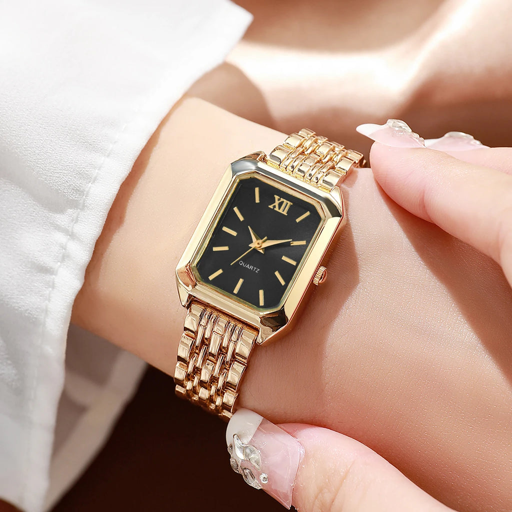 5PCS/Set Elegant Rectangle Women Watches Fashion Ladies Quartz Wristwatch Jewelry Set Girls Clock Gift（Without Box） Qme