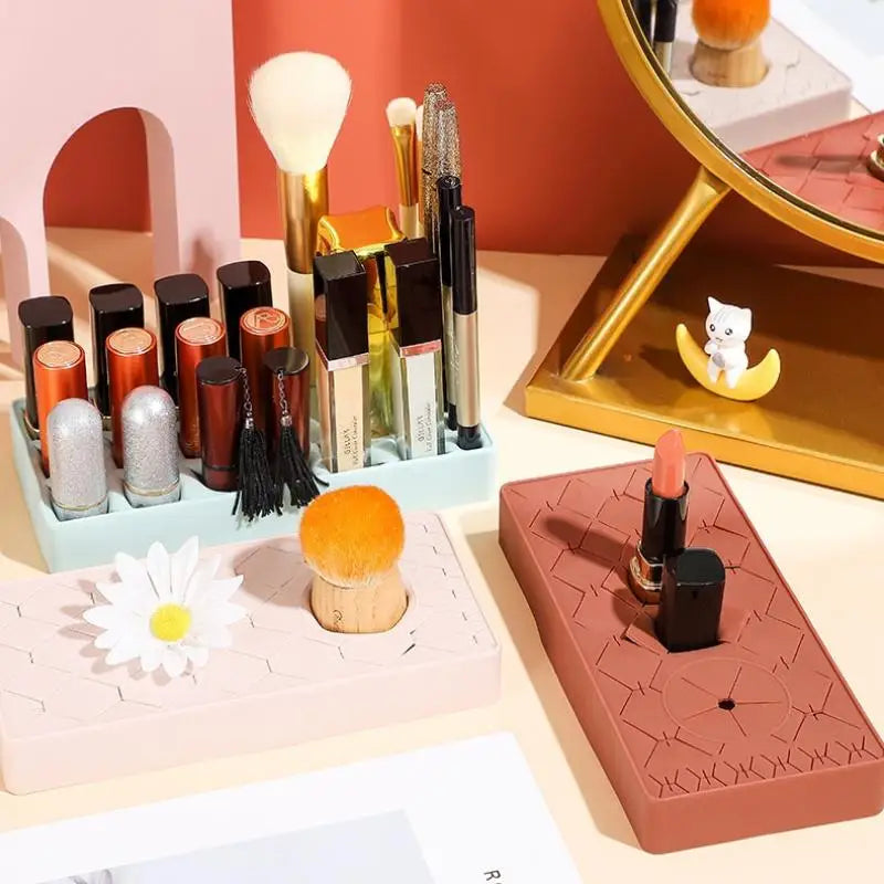 Desktop Organizer Silicone Lipstick Storage Rack Cosmetic Makeup Box Qme