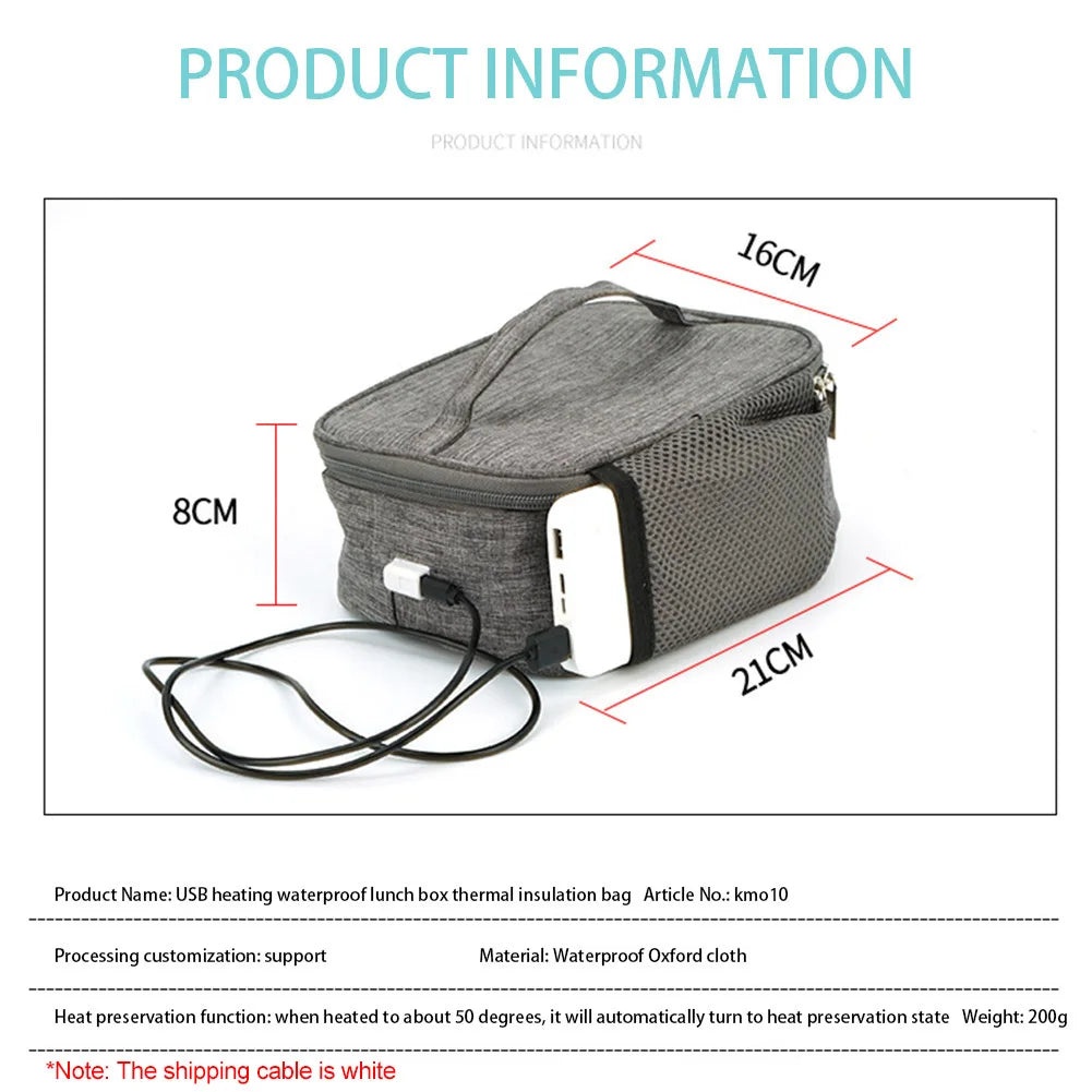 USB Heating Lunch Box Bag Electric Lunch Bag Oxford Cloth Electric Food Heater Waterproof Large Capacity for School Picnic Qme