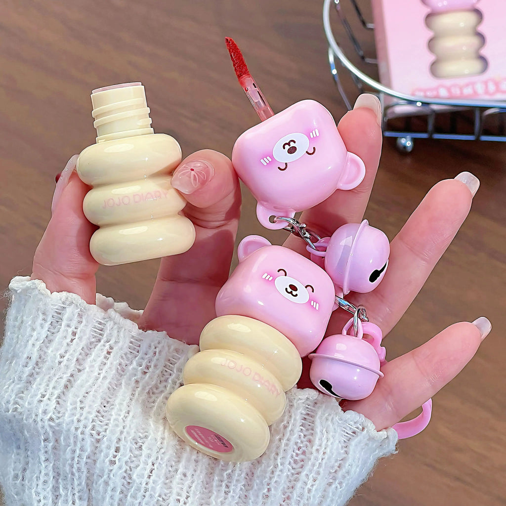 JOJO DAILY Pink Bear Pendant Velvet Matte Lip Cream Black Rabbit Qme