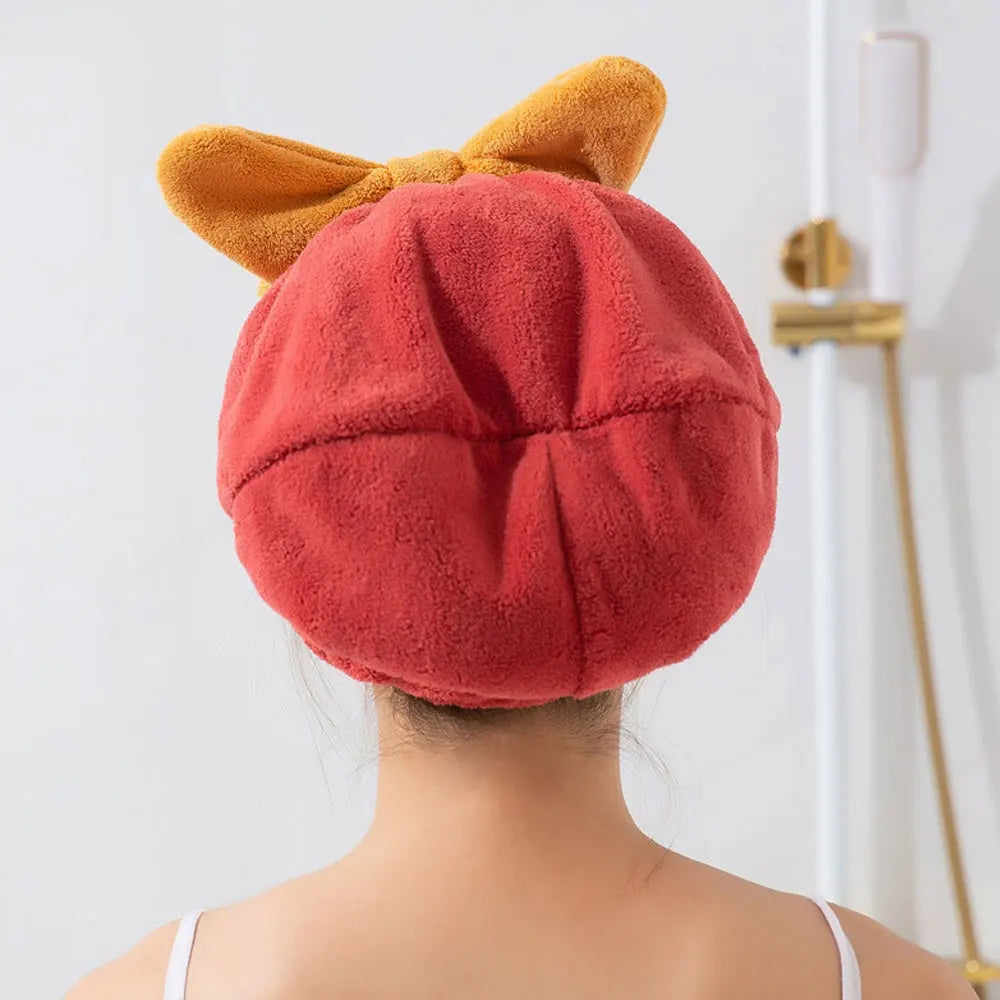 Dry Hair Cap Cute Bow Velvet Towel Ladies Super Absorbent Quick Dry Head Wrap Towel Shampoo Bath Caps Bathroom Toiletries Qme