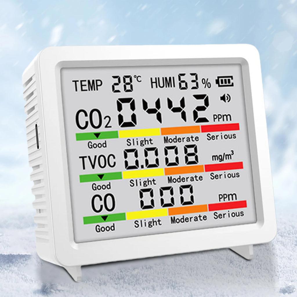 Portable Real-Time Detector TVOC Temperature Humidity CO CO2 Detection Portable Smart Air Quality Tester for Home Office Qme