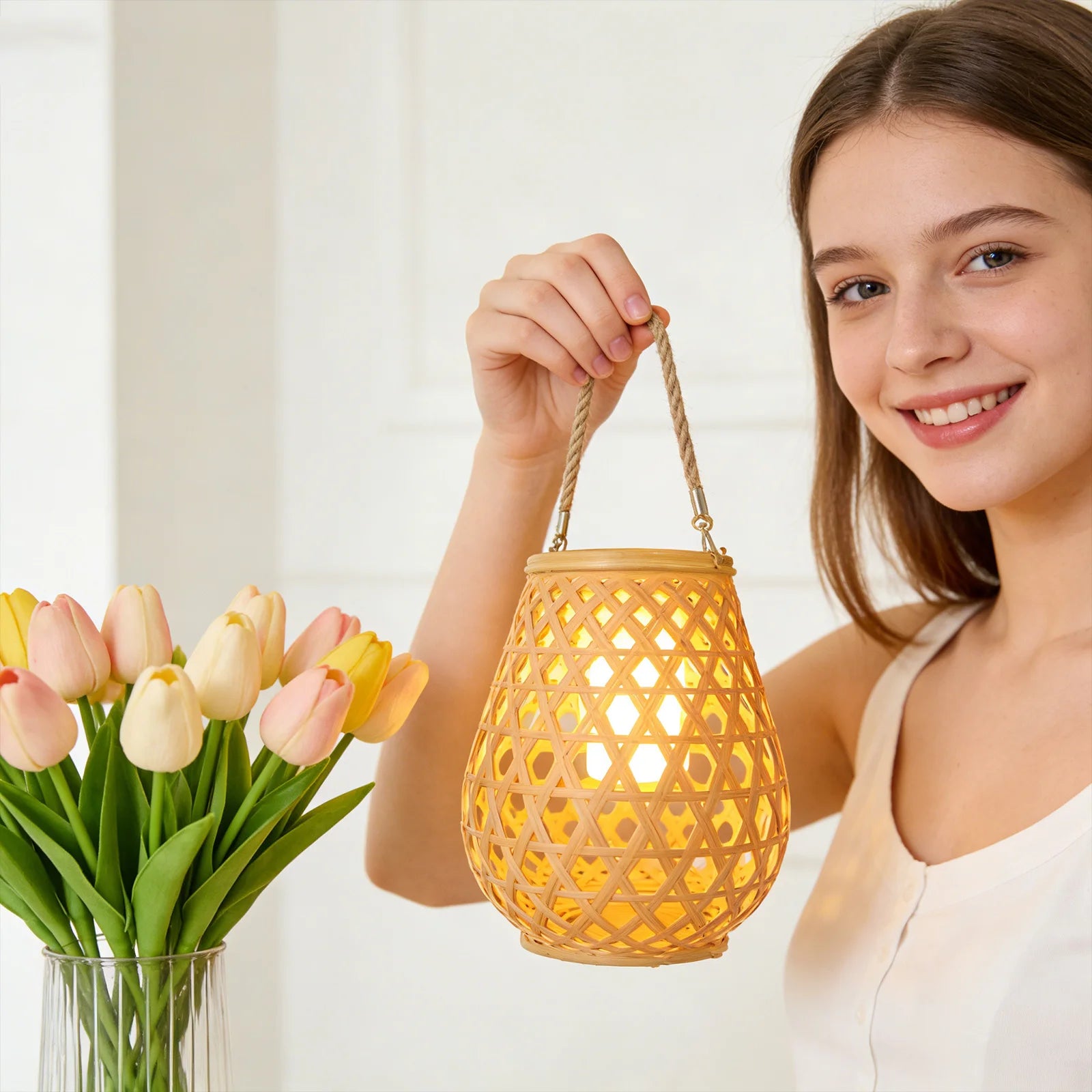 Hand-Wove Rattan Lamp Cover Vintage Chandelier Home Living Room Teahouse Garden Lampshade Pendant Light Decoration Qme