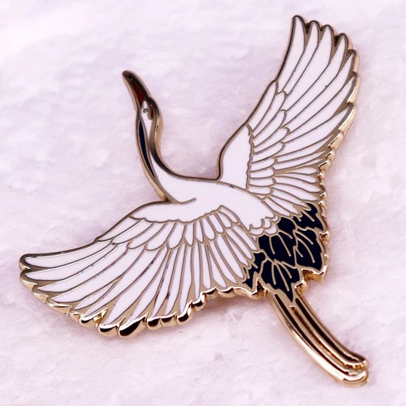 Enamel Pin Badge Exhibiting Vibrant Red-crowned Crane Bird Stylish Qme Default Title