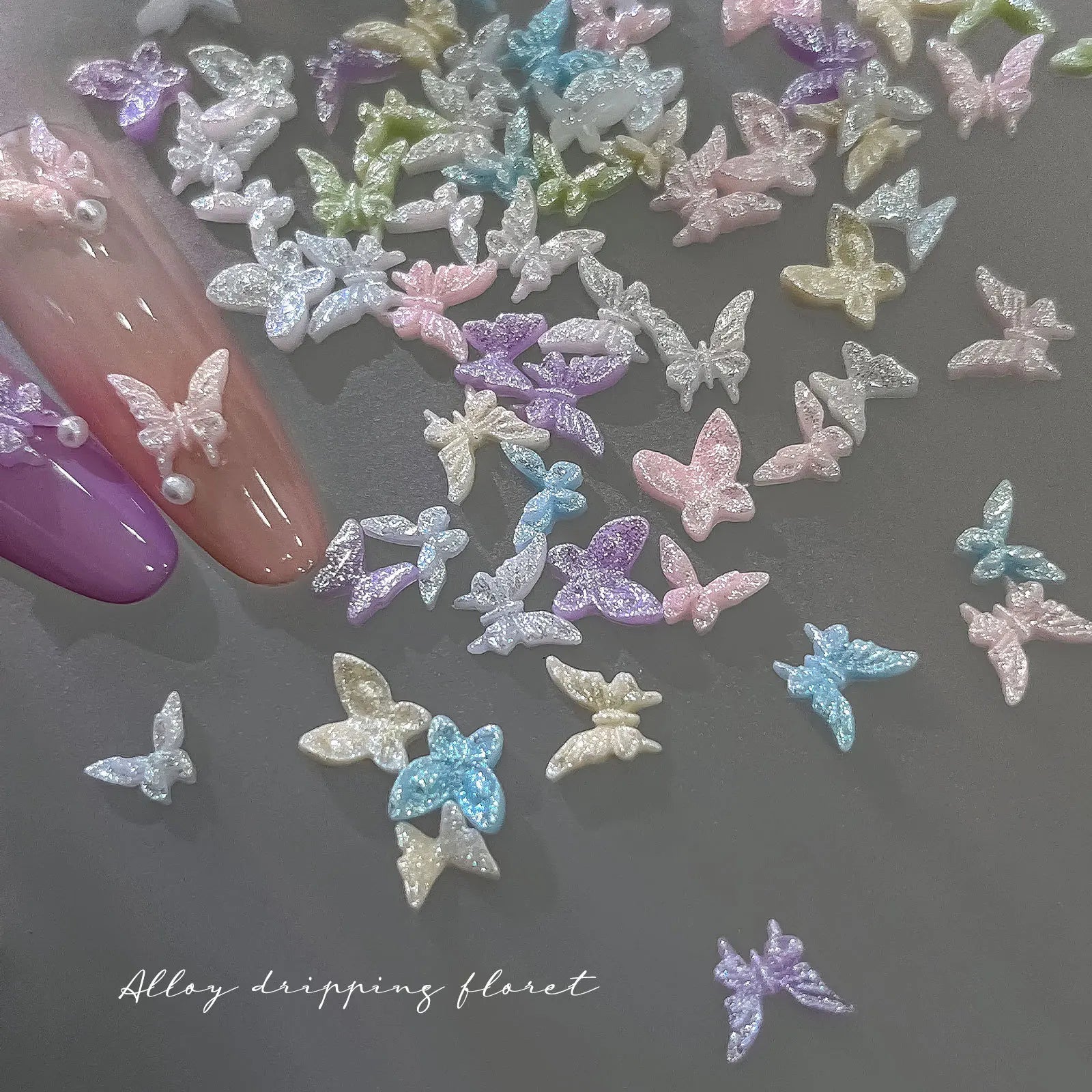 50pcs Glitter Butterfly Nail Charms, 3D Colorful Dopamine Butterflies Resin Nail Art Decorations, Flat Back Manicure Supplies Qme