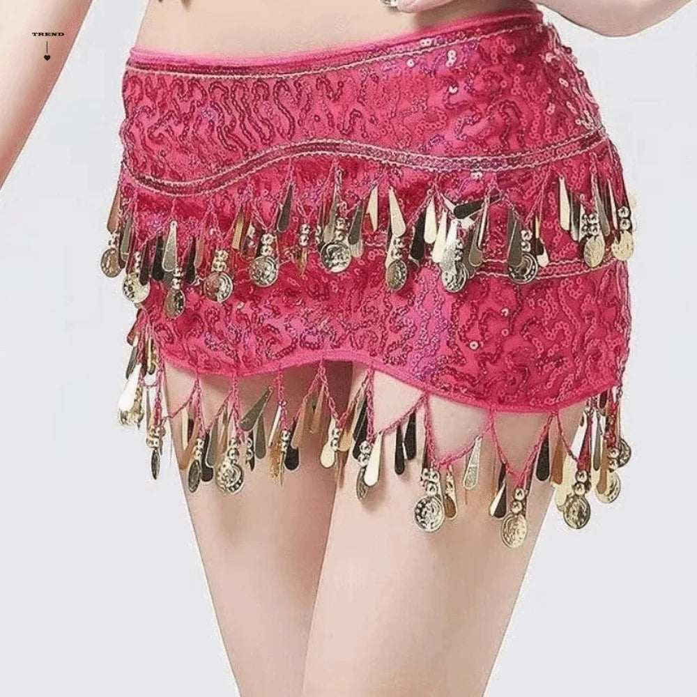 Glitter Sequins Belly Dance Waist Chain Hollow Long Tassel Dancing Waist Belt Handmade Colorful Belly Dance Waistband Qme