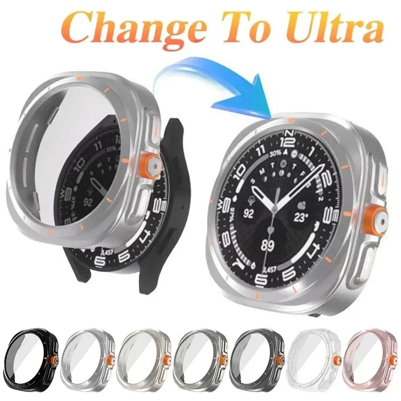 Change To Ultra Case for Samsung Galaxy Watch 7 6 44mm 40mm Upgrade To Galaxy Watch Ultra 47mm Tempered Glass Screen Protector Qme