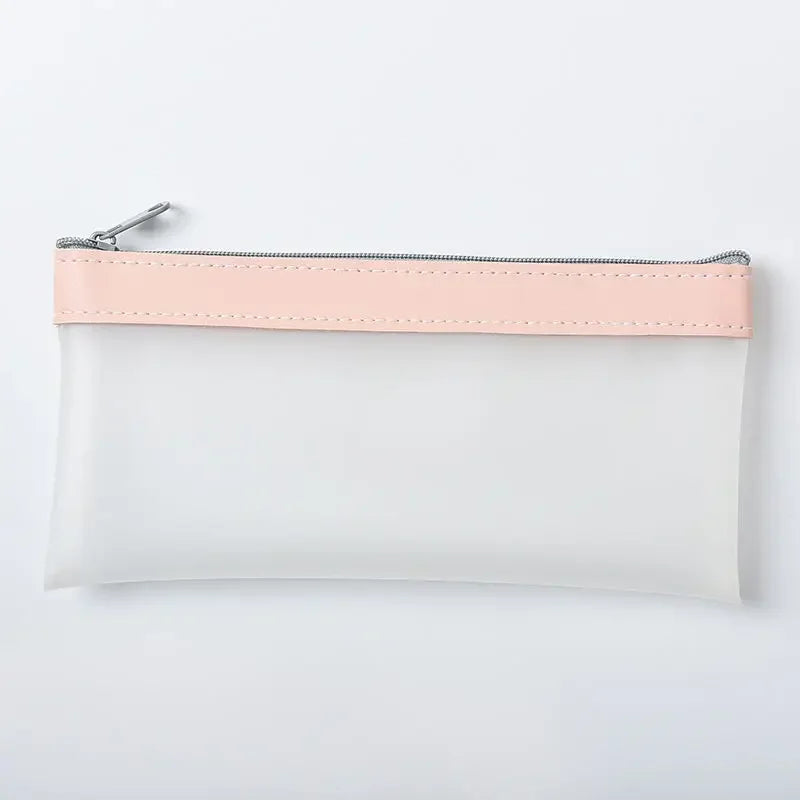 Frosted Transparent Pencil Case, High Appearance Waterproof Haze Blue Pink Pencil Box, Kawaii School Stationery Organizer Qme Cherry blossom pink