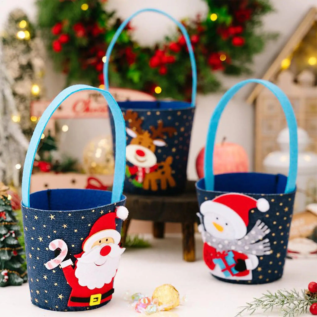 Christmas Candy Bags 3-Piece Cookie Goodie Bucket Festive Party Qme