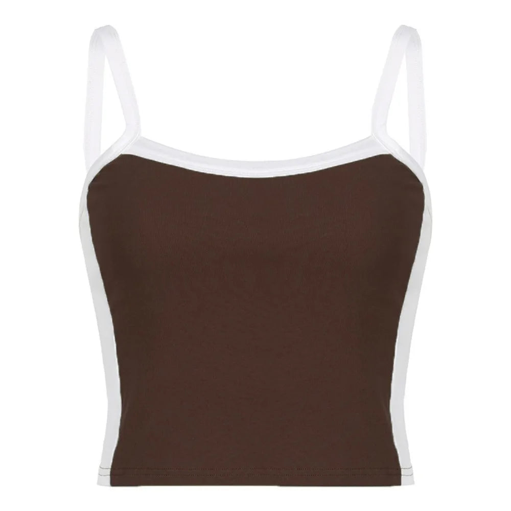 Basic Sweet Slim Crop Spicy Girls Bottoming Shirt Sleeveless Square Qme Brown M