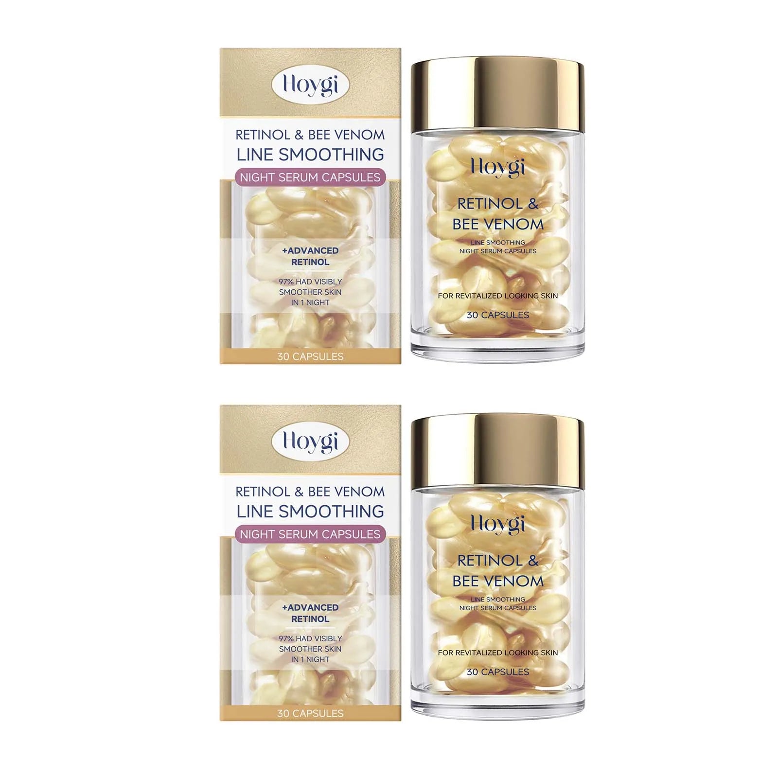 Retinol Bee Venom Facial Capsules Anti-Wrinkle Firming Smoothing Moisturizing Facial Skin Anti-Aging Night Serum for Face & Neck Qme 2 x 30pcs Boxed