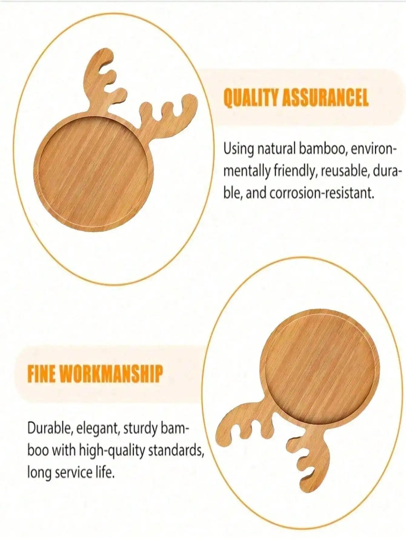 Reusable Christmas Wooden Tray Deer Antler Shaped Coasters Suitable Qme
