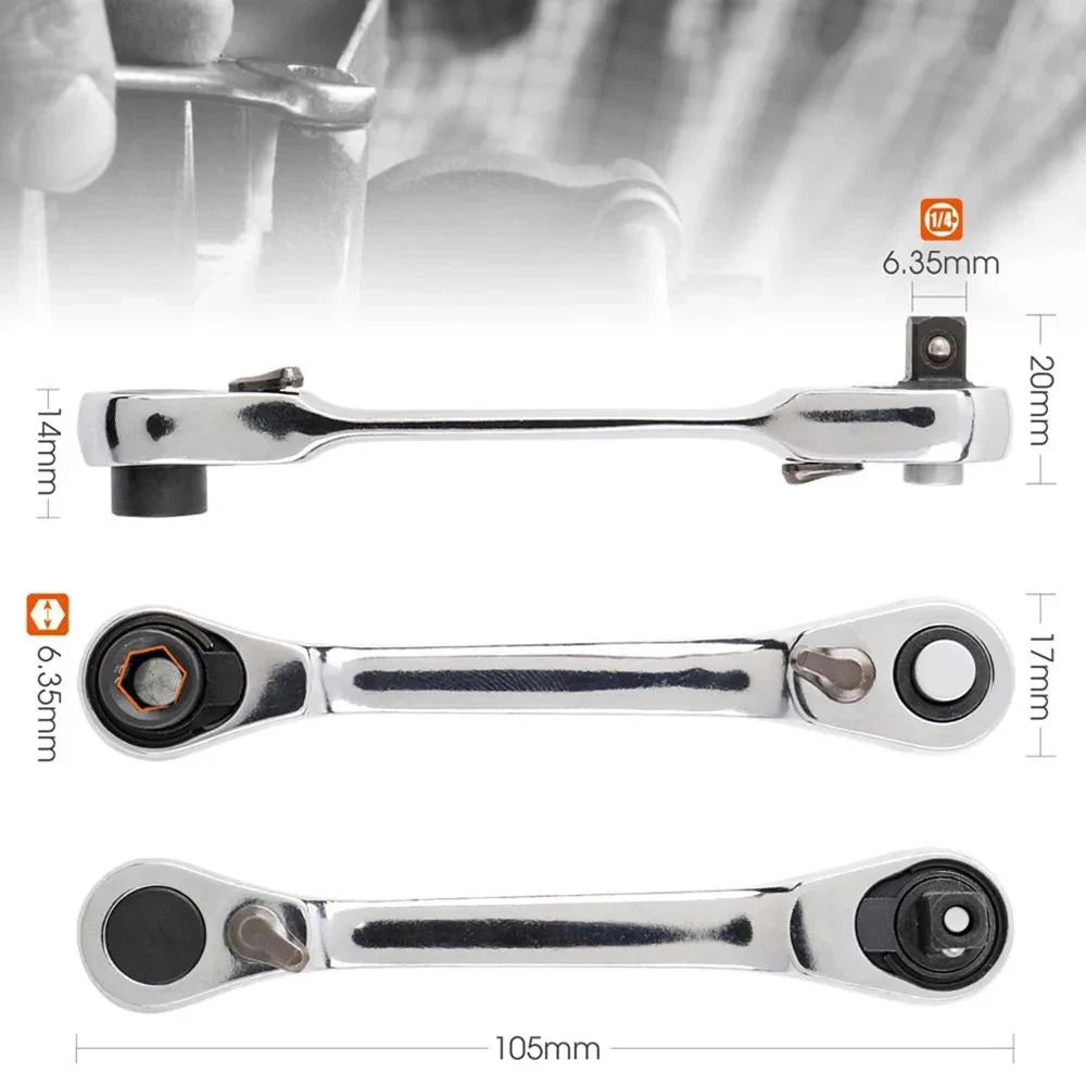 Mini 1/4 Ratchet Wrench Double Ended Quick Socket Ratchet Wrench Screwdriver Hex Torque Wrenches Set 2-in-1 Spanner Tool Parts Qme