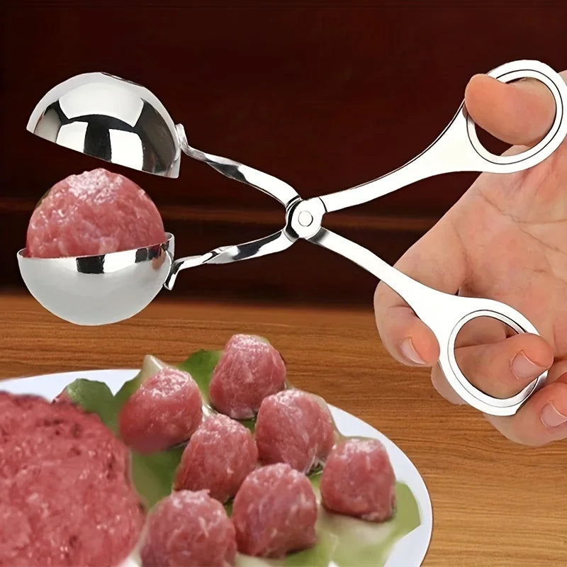 1pc Stainless Steel Meat Ballers with Anti-Slip Handles None-Stick Meat Baller Tongs Meatball Scoop Ball Makers, Qme