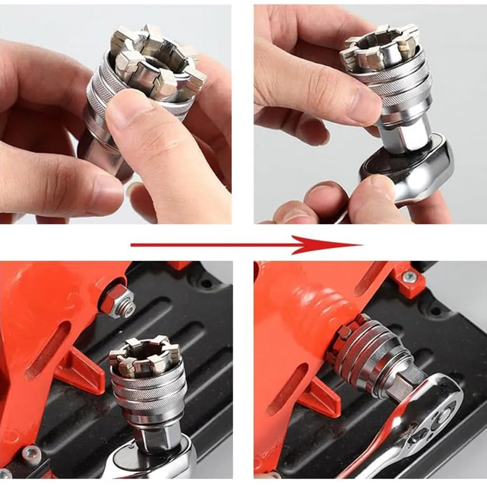 Universal Adjustable Socket Set Hex Wrench Kit for Various Size Nuts Bolts Multi-function Ratchet Handle Tool for Home Repair Qme