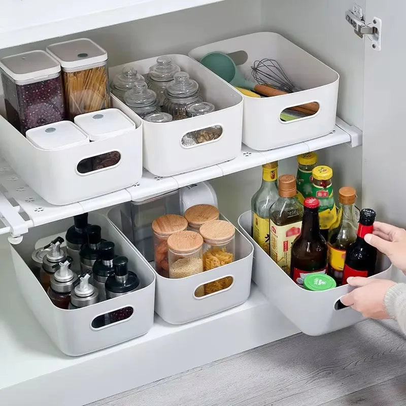 Storage Box Household Drawer Plastic Storage Desktop Storage Box Cosmetics Grocery Snack Storage Basket Kitchen Qme