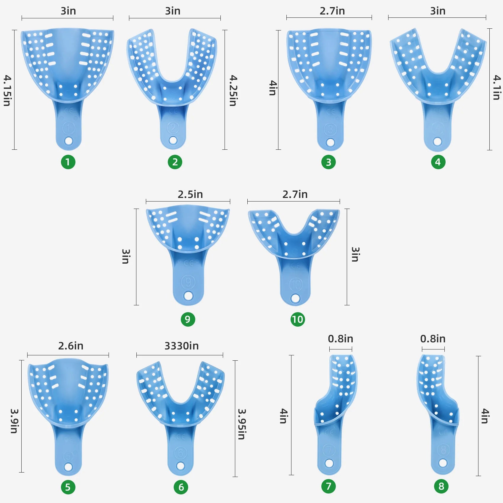 10pcs disposable dental trays impression uperization reuse Dental materials Top bite plastic dentistry materials Qme Blue 10 piece set (n