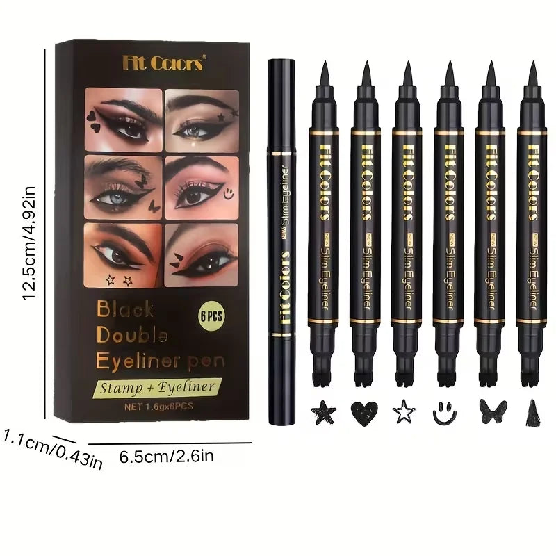 Star Stamp Eyeliner Pen Double Head Waterproof Long Lasting Smudge Qme set