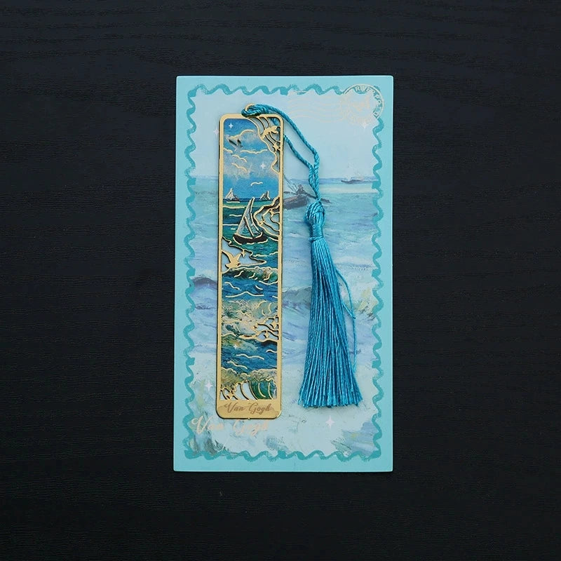 1PC Oil Painting-Style Hollow Metal Bookmark Bookmark With Tassel Pendant, For Book Lovers Writers Readers DIY Bookmarks Qme J