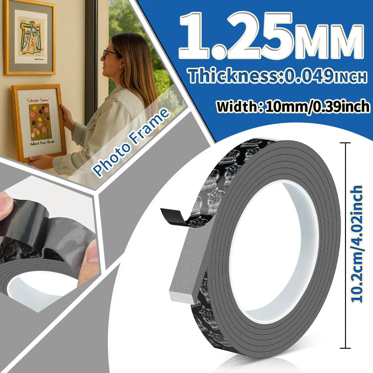Strong Double Sided Adhesive Tape High Viscosity Thicken Fixed Vehicle-mounted Driving Recorder Black Tape No Trace Qme width-10mm 1.25mm