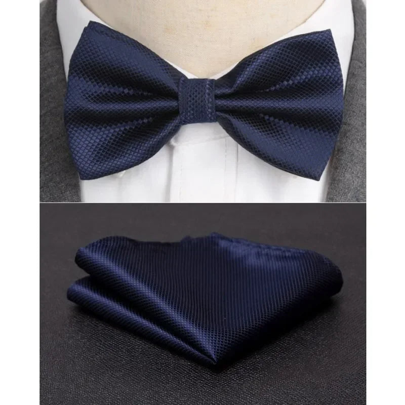 Men Bowtie Cravat Set Solid Fashion Butterfly Party Wedding Bow Ties Girls Formal Dress Tie Mens Bowknot Fashion Accessories Qme Navy Blue