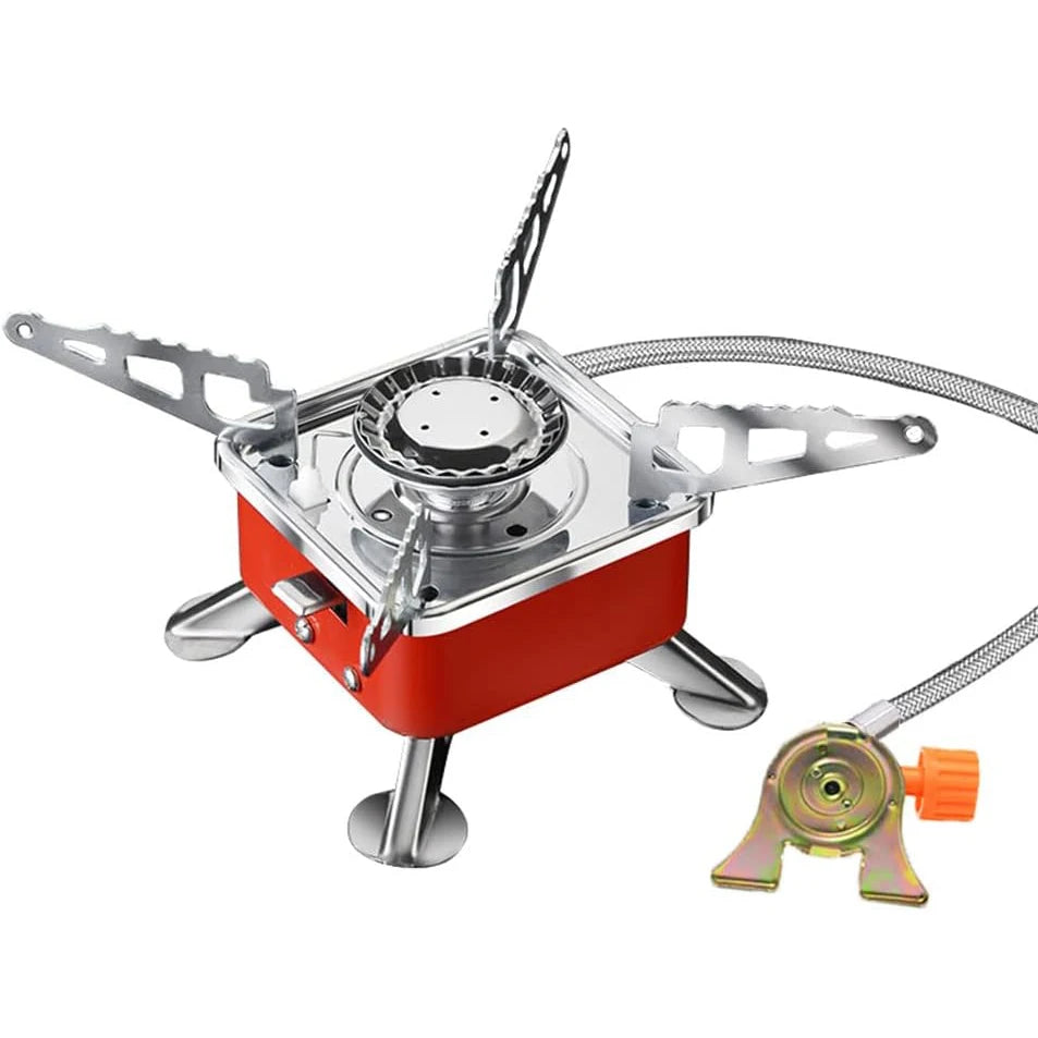 Portable Mini Square Stove Outdoor Folding Gas Stove Card Camping Cooking Utensil Ultra-Light Travel Cookware Hiking Equipment Qme 1PC With Link Tube